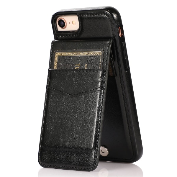 För Iphone 7 / 8 / Se (2020) / Se (2022) Korthållare Phone case Kickstand Pu Läder + Tpu cover Black