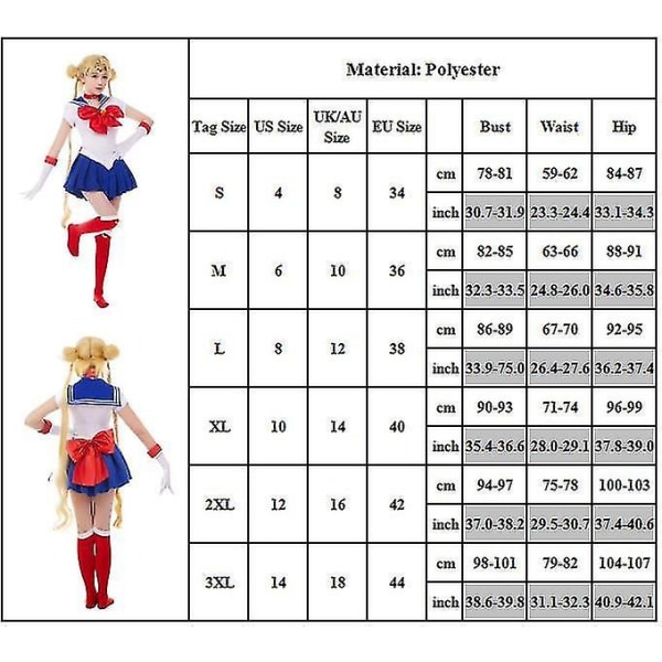 Sailor Moon Costume Outfit Dam Tsukino Usagi Cosplay Uniform Halloween Fancy Dress S