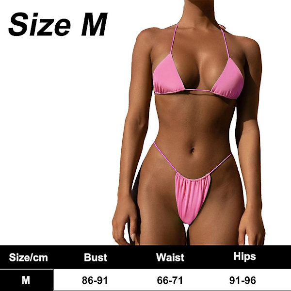 Bikini Set Bandage Solid brasiliansk baddräkt Baddräkt Vadderade string baddräkter pink M