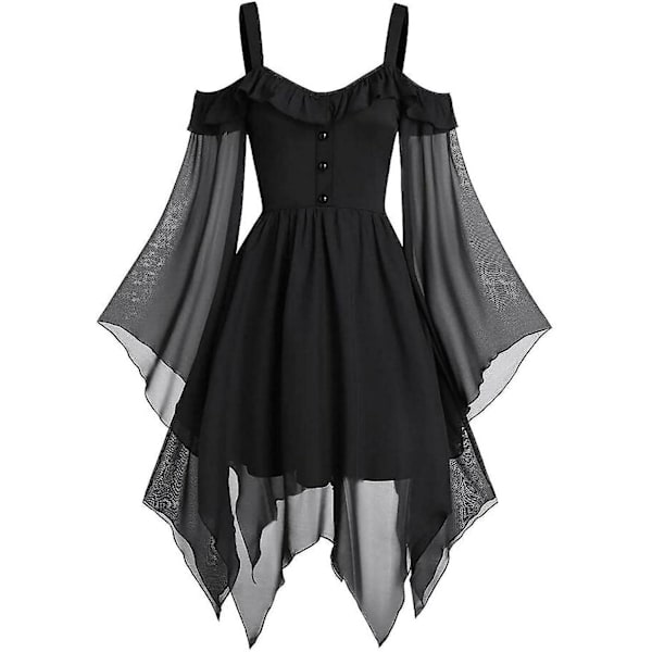 Renaissance Faire Costume Kvinnor Sexig Off Shoulder Fairy Dress Plus Size Goth Steampunk Dress Halloween Gothic Dress Black XX-Large