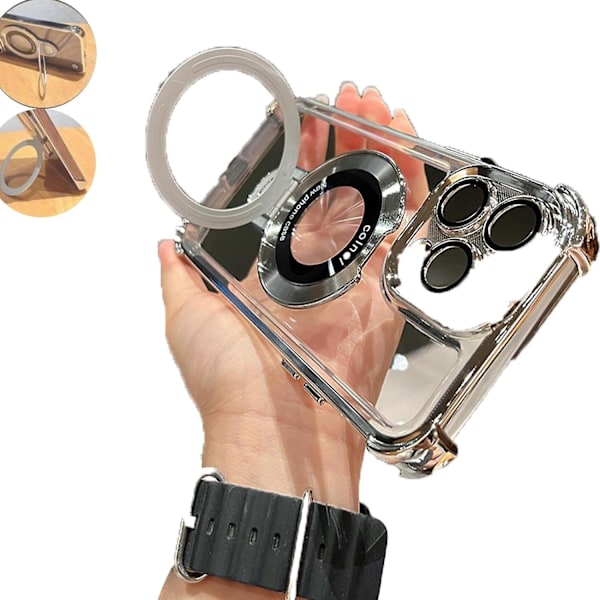 Magnetisk ramlöst case för Iphone 15 Pro Max/iphone 15 Pro med osynligt ringställ Silver iPhone 15 Pro Max