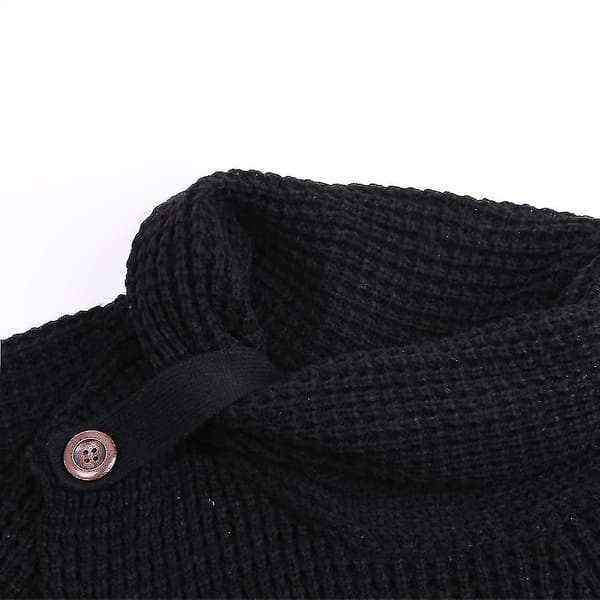 Vinter Lös Turtleneck Tröja Långärmad Knapp Casual Pullover För Kvinnor Black L