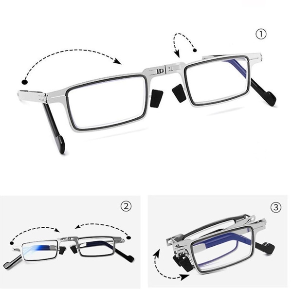 Bärbara hopfällbara läsglasögon Män Metall Rund Fyrkantig Anti Blue Light Glasögon Presbyopi Glasögon Båg Dioptri +1,0 Till +4,0 silver square 300