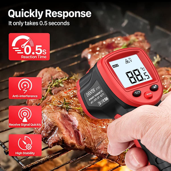 Infraröd termometer, Eventek IR lasertermometer -50°C-550°C (-58°F-1022°F), kontaktfri digital temperaturpistol