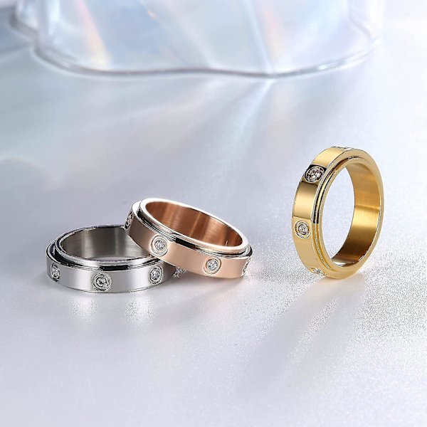 Svängring Bröllopslöfte Roterande Ring Med Cubic Zircons Ångestlindring