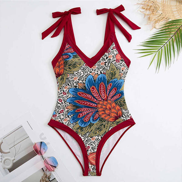 Dambaddräkter Baddräkt Dambaddräkt Baddräkt i ett stycke Bikini Baddräkt med snörning Lång kjol Chiffong Tvådelat set Bikini för kvinnor Sw Red L