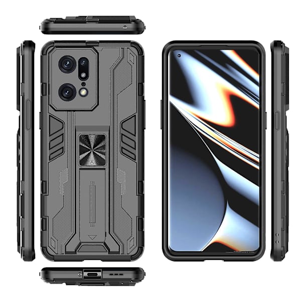 För Oppo Find X5 Pro Drop Stötsäker hård PC Soft Tpu Cover Slim Fit Kickstand Phone case - Svart Black