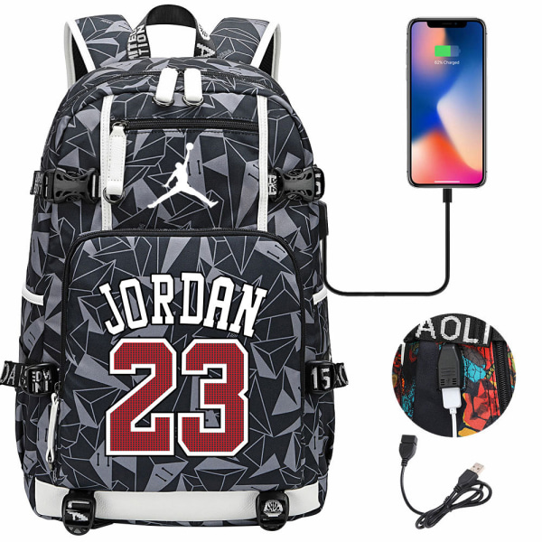 Stor kapacitet USB Studenter Skolväska Jordan 23-tryckt 4