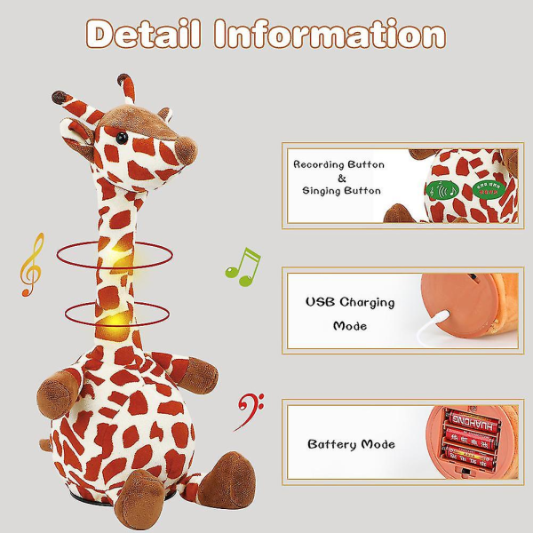 Elektrisk docka pratar giraff upprepar vad du säger Skakar på huvudet Elektrisk interaktiv animerad leksak Talande kompis Elektrisk leksak Mimicking Sp null none