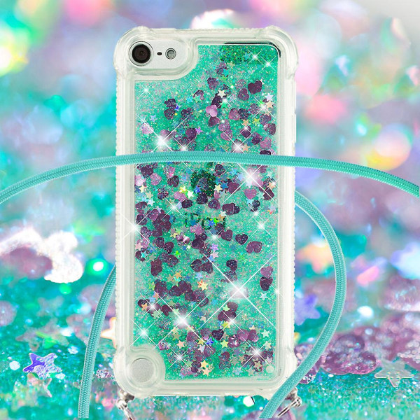 Long Lanyard Glitter Liquid Quicksand Tpu Cover för Ipod Touch (2019)/ipod Touch 6/5 - Mörklila hjärtan Green Hearts