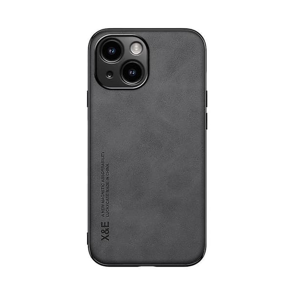 Magnetisk läderbaksida phone case för iPhone 15 Dark grey