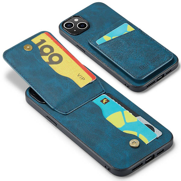 FIERRE SHANN Korthållare Phone case för iPhone 13 RFID Blocking PU Läder+TPU Kickstand Cover Blue