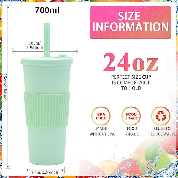 700ml Stor kapacitet dubbellagers plastkopp Halmmjölk Tekopp Bärbar utomhushalmkopp green
