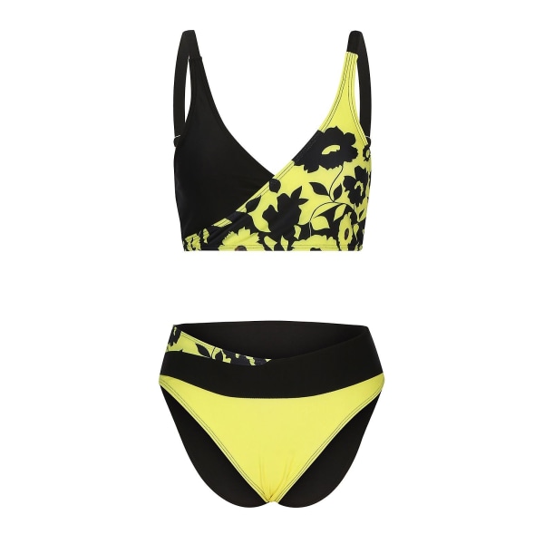 Baddräkt Dam Baddräkt Dam Print Set Baddräkt Tvådelad BH Badkläder Strandkläder Dam Bikini Baddräkter Yellow XXL