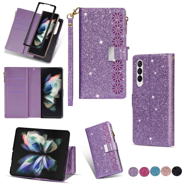 Glitter Zipper Case för Samsung Galaxy Z Fold 4 Purple