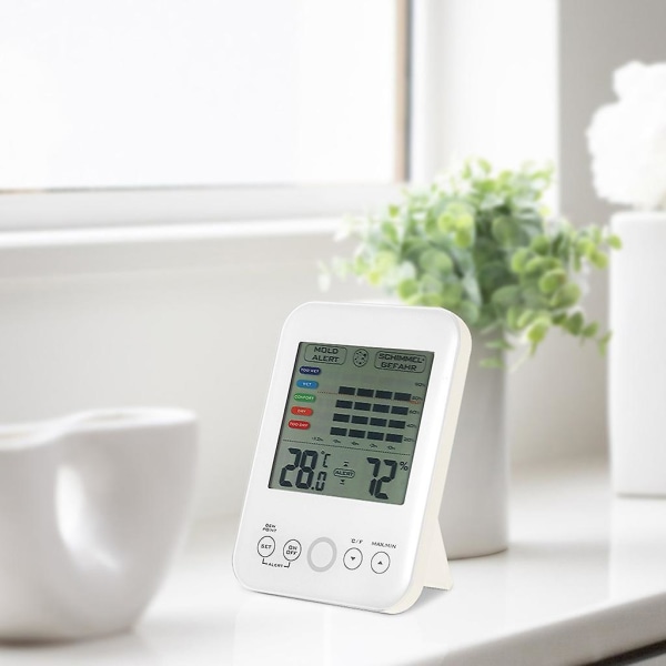 Form Digital hygrometertermometer med form och LCD-skärm Pekskärm inomhustermometer och hygrometer 5-nivåskala White none