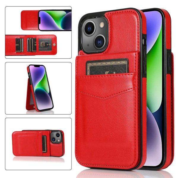 För Iphone 13/14 Korthållare Pu Läderbelagd Tpu Phone case Kickstand Smartphone Cover Red