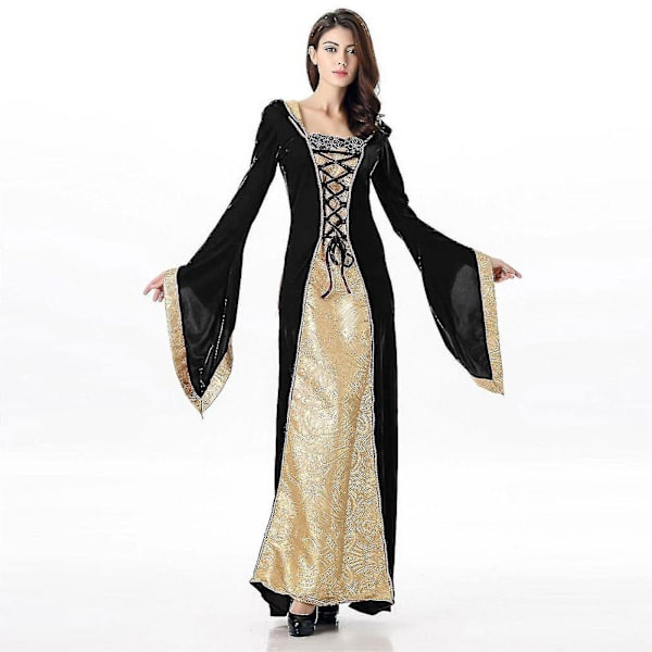 2023 Ny renässansdräkt Kvinnor Sammet Irländsk Klänning Medeltida Häxdräkt Victorian Faire Kostymer Black 3XL