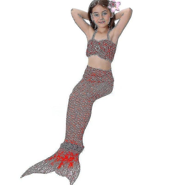 Barn Flickor Mermaid Tail Bikini Set Badkläder Baddräkt Simdräkt Hög kvalitet Red 110