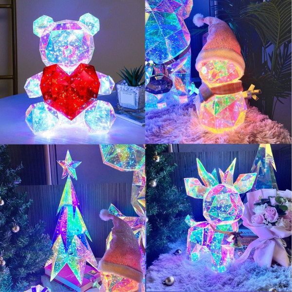 Led holografisk iriserande ljus upp björn med rött hjärta med klar presentförpackning jul, 100 % ny A none