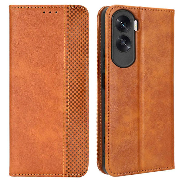 Case For Honor 90 Lite 5g/x50i 5g Magnetic Shell Retro Pu Läder Telefonplånbok Flip Cover Brown