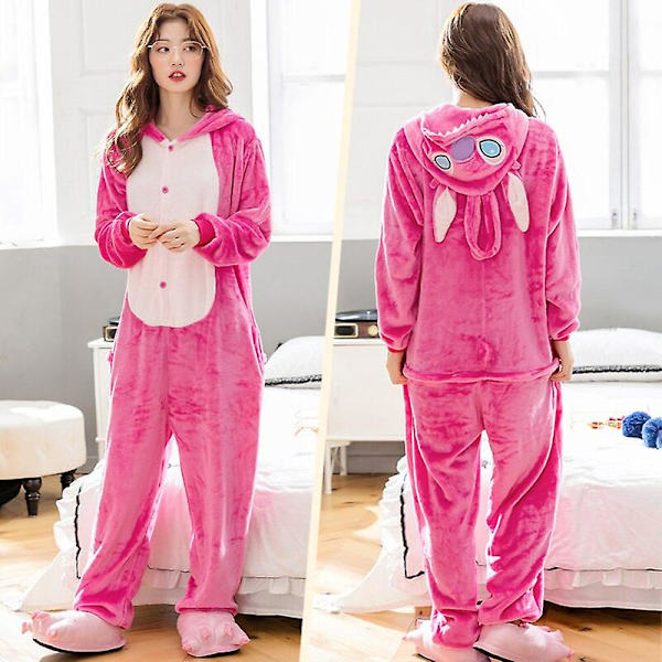 Stitch Vuxna Djur Onesies Vinter Kvinnor Pyjamas Jumpsuit Män Par Kostym Cosplay Flanell Tecknad nattkläder Pyjamas Hemkläder Pink Stitch M Height 156*165CM