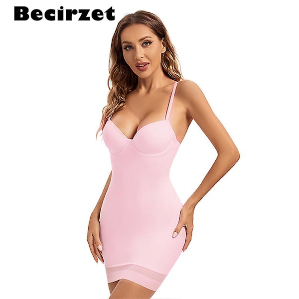S-xxl Storlek Full Längd Kontroll Slips Dam Shapewear Underkläder Klänning Med Bygel Kopp Body Shapers Svart Beige Vit M