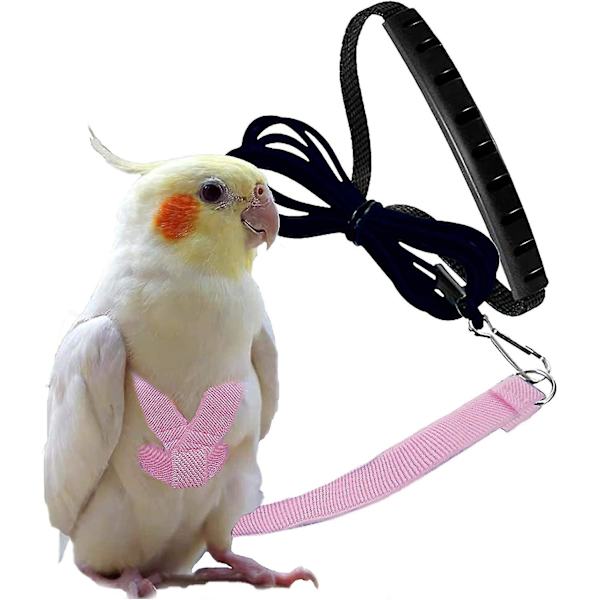 Justerbar fågelsele med 80 tums koppel, träningsrep för utomhusflygkit för fåglar Papegojor Cockatiel Pink XL