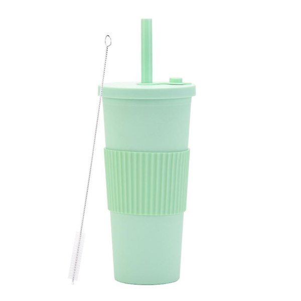 700ml Stor kapacitet dubbellagers plastkopp Halmmjölk Tekopp Bärbar utomhushalmkopp green
