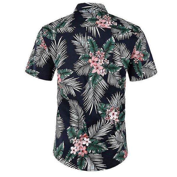 Män Hawaii Beach Shirt Holiday Aloha Summer Casual Kortärmad Button Up Shirts Toppar Navy Floral L