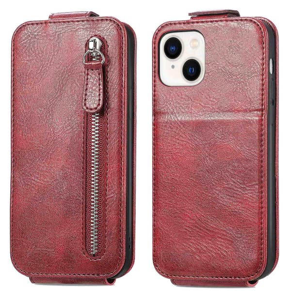 Dragkedja Plånbok Case för iPhone 15 Red