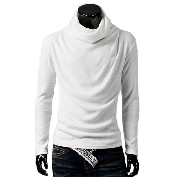 Män Solid Turtle Neck Långärmad Casual Vinter Höst Comfy Loose Pullover Tops White M
