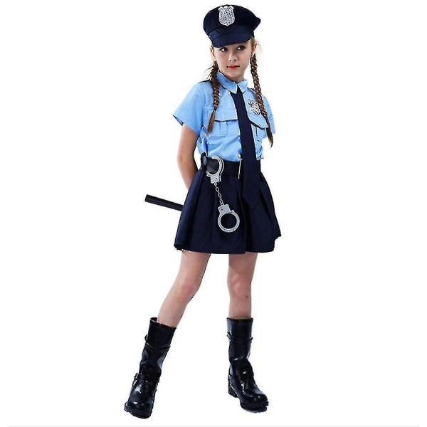 Barn Tjej Halloween Polis Uniform Cosplay Kostym Festival Fest Fancy Dress Outfit 4-5 Years