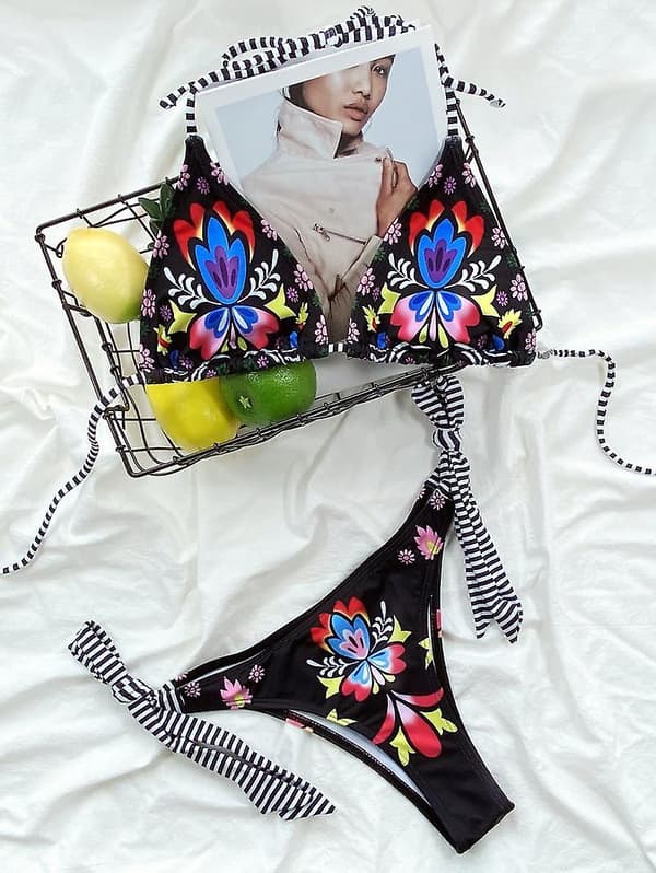 Bikini Split Baddräkt Triangel Tie Baddräkt black M