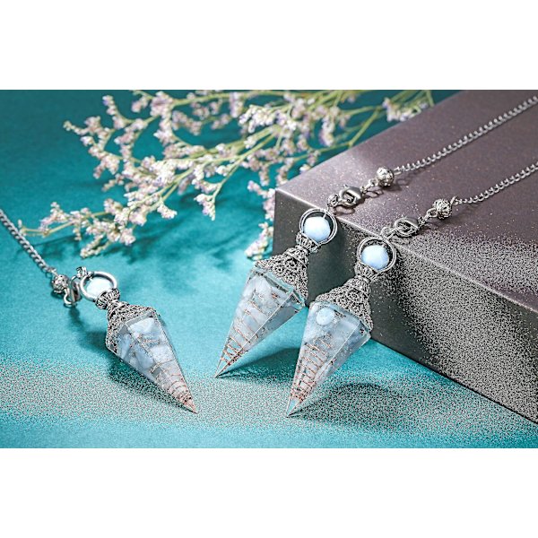 Chakra Crystal Pendel Hexagonal Reiki Healing Crystal Points Ädelsten Dowsing Pendel för spådom Scrying Wicca Aquamarine