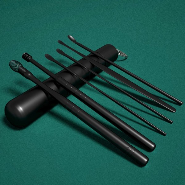 Öronskopa i rostfritt stål 6 delar/ set, Set med roterande öronskopa graphite black