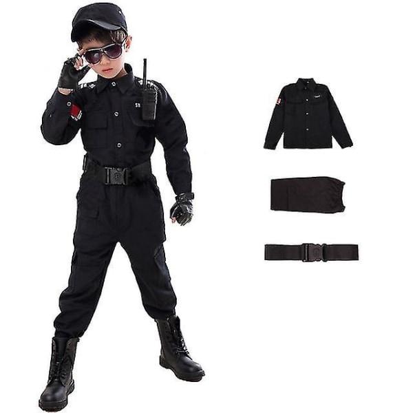 Barn Trafik Special Polis Halloween Karneval Fest Performance Polis Uniform Barn Army Pojkar Cosplay Kostymer 110-160 cm 3pcs set Height 160cm