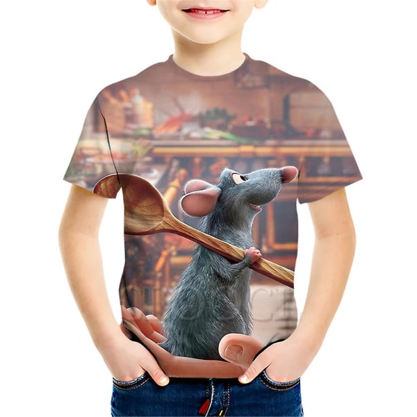 Barntröjor sommar 3D Digital Ratatouille Print Kortärmad Rundhalsad Lös T-shirt style6 135cm