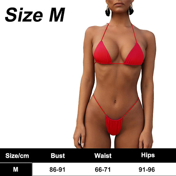 Bikini Set Bandage Solid brasiliansk baddräkt Baddräkt Vadderade string baddräkter red M