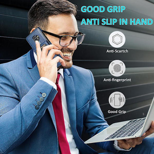 Business Style Pu Case För Samsung S9 Plus Med Korthållare, Plånboksfunktion, Stnadfunktion, Fallskydd Blue