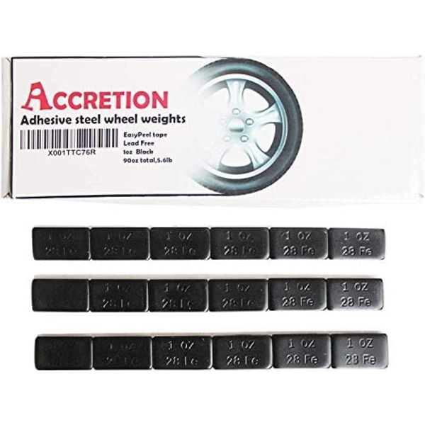 ACCRETION 1 oz grå, självhäftande hjulvikter (24 oz förpackning) Black-90 pcs (90 oz)