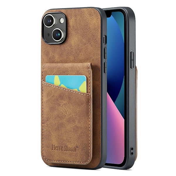 FIERRE SHANN Korthållare Phone case för iPhone 13 RFID Blocking PU Läder+TPU Kickstand Cover Brown
