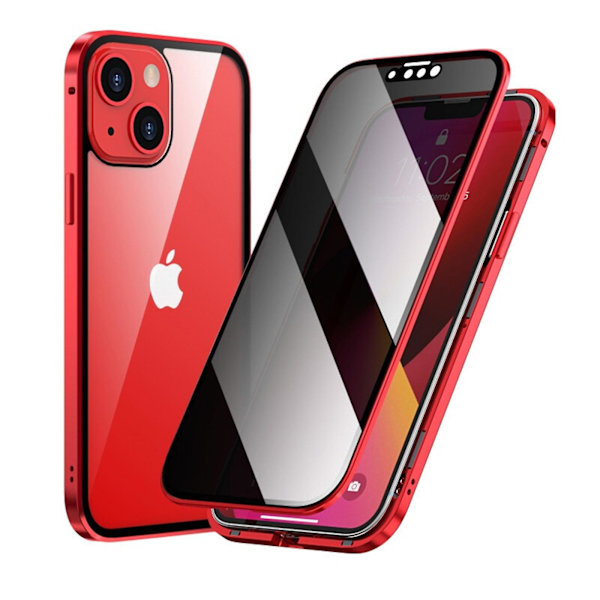 Privacy Magnetic Case För Iphone 15 Pro, Anti Peeping Dubbelsidigt härdat glas Phone case Magnetisk Adsorption red