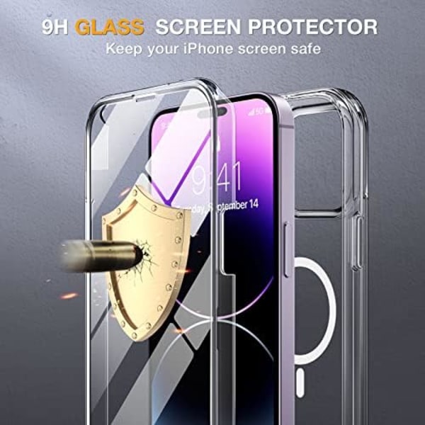 Miracase Glass Series Designad för iPhone 14 Pro Max Case 6,7 tum, [2023 Upgrade] Bumper Case med inbyggd 9H härdat glas Scr Clear-B