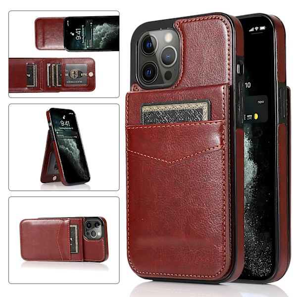 Flip Premium Läder Magnetlås Heavy Duty Case För Iphone 15 Pro Max/15 Ultra Med Kickstand Brown