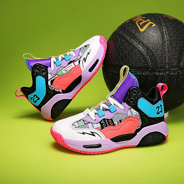 Basketskor för barn Mode Pojkar Flickor Sneakers Sportskor som andas 2Lmf2209 Purple 32
