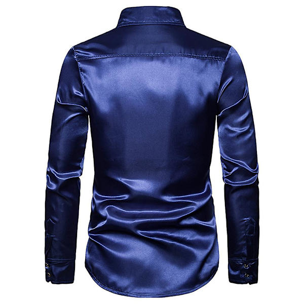 Män Glittrande paljetter Button-down Slim Fit Formella skjortor Party Evening Långärmad Klänning Skjorta Topp Navy Blue L