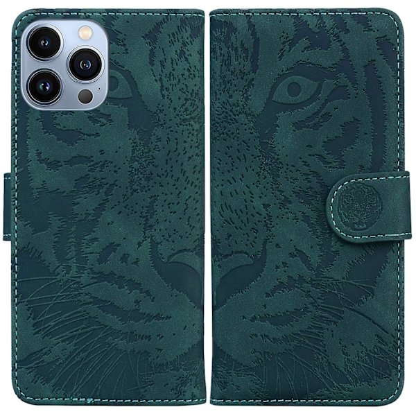 Tiger-präglat case för iPhone 15 Pro Green