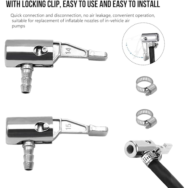 2-pack 1/4&#34; Lås på luftchuck i metall, portabel mini luftkompressor däckpumpchuck, byte av luftmunstycke, slangände med stång