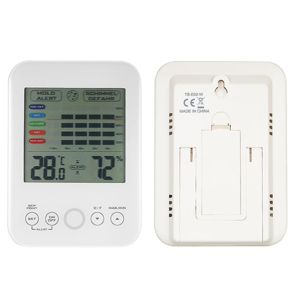 Form Digital hygrometertermometer med form och LCD-skärm Pekskärm inomhustermometer och hygrometer 5-nivåskala White none